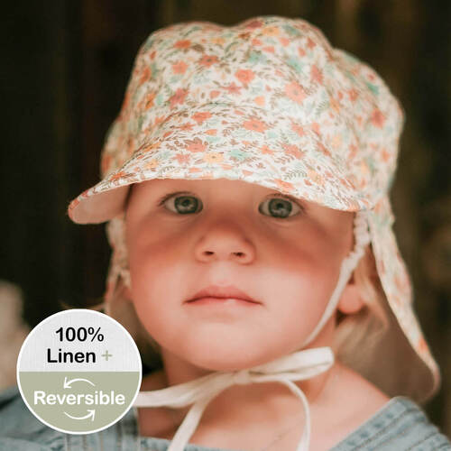  'Lounger' Baby Reversible Flap Sun Hat - Faith / Flax