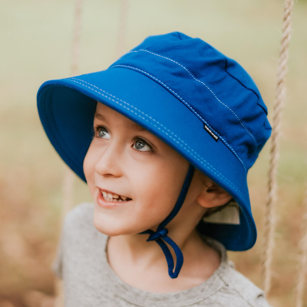 Bedhead hats - Boys Bucket Hat in Bright Blue with Strap UPF 50+ Baby ...