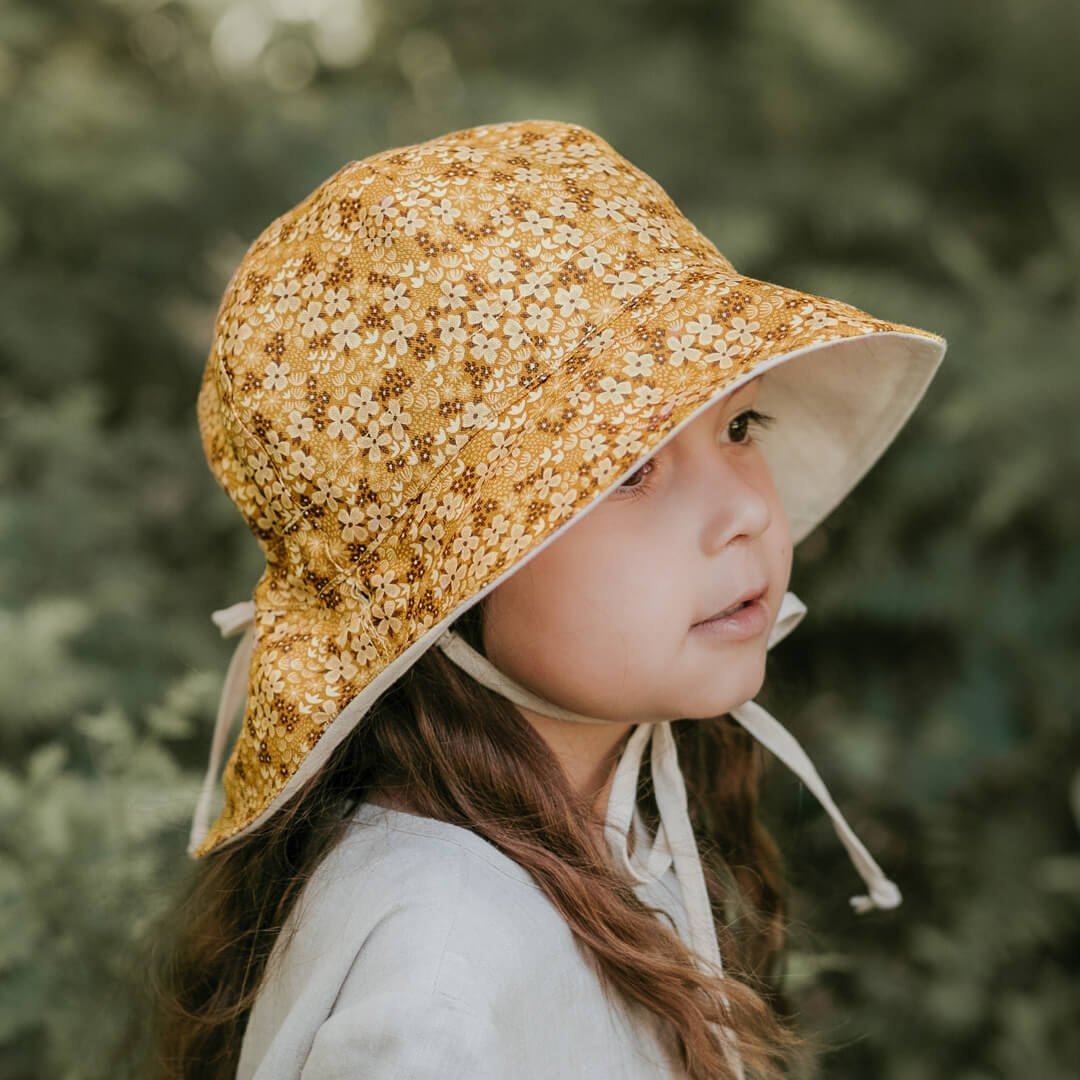 Bedhead Hats - Girls Linen Sun Hat with chin strap. UPF 50+ Sun Protection