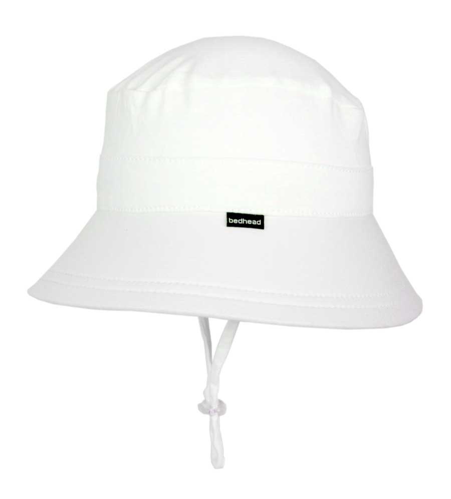 Bedhead hats White Bucket Hat with strap for girls boys & baby. Variety of sizes to fit all.