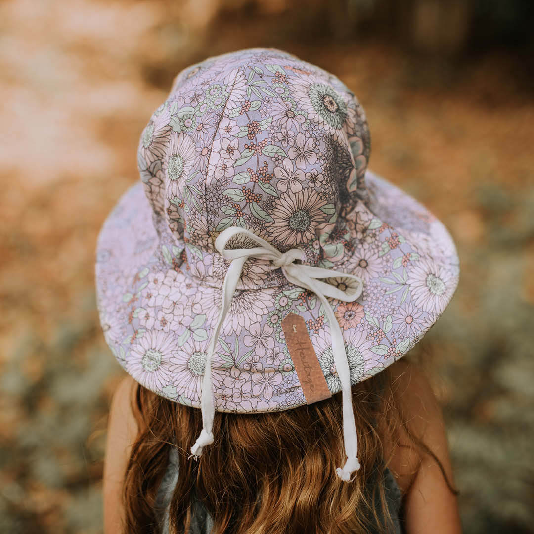 Bedhead Hats Girls Linen Sun Hat with chin strap. UPF 50+ Sun Protection