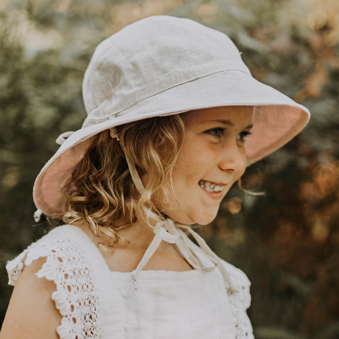 Bedhead Hats - Girls Linen Sun Hat with chin strap. UPF 50+ Sun Protection