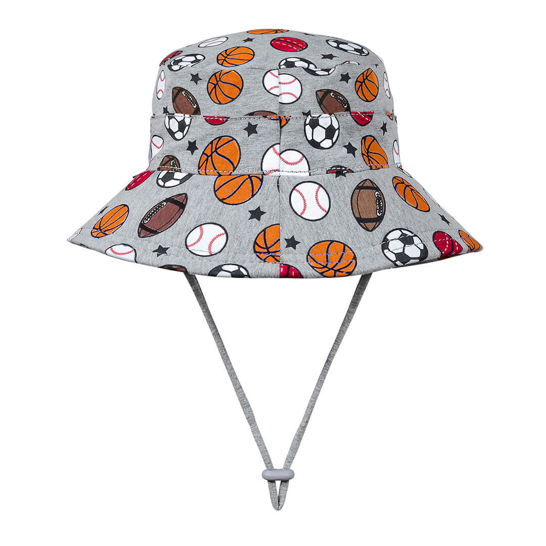 Kids Cotton Bucket Sun Hat With Chin Strap | Boys Travel Cap | Shark Fish Print Blue/Beige 1-10yrs