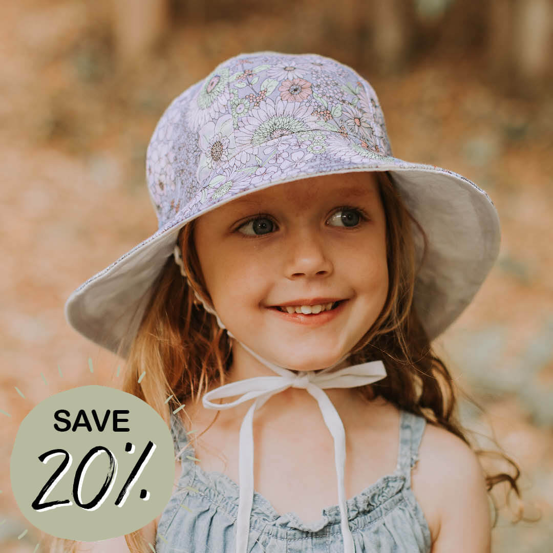 Bedhead Hats Girls Linen Sun Hat with chin strap. UPF 50+ Sun Protection