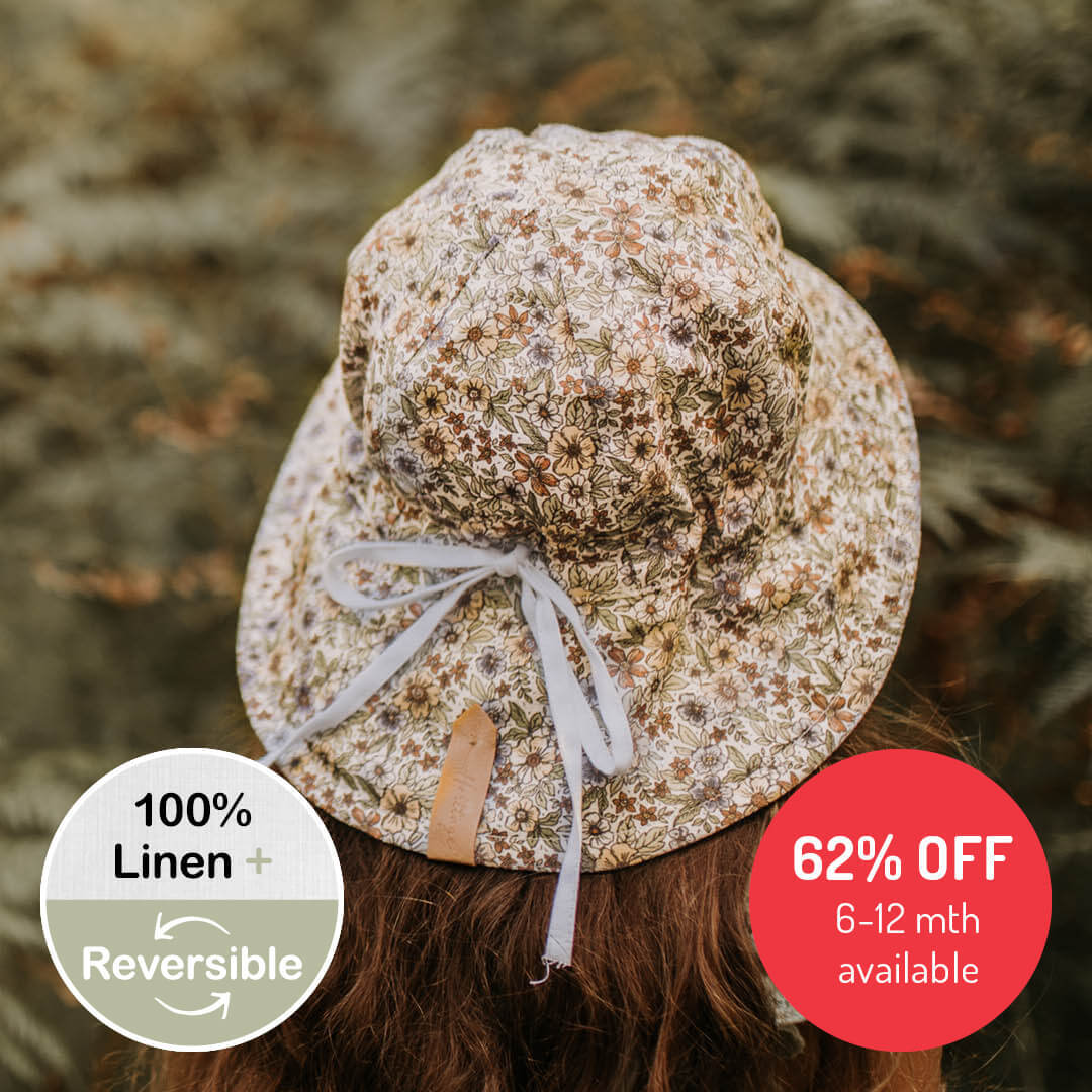 Bedhead Hats - Girls Linen Sun Hat with chin strap. UPF 50+ Sun Protection