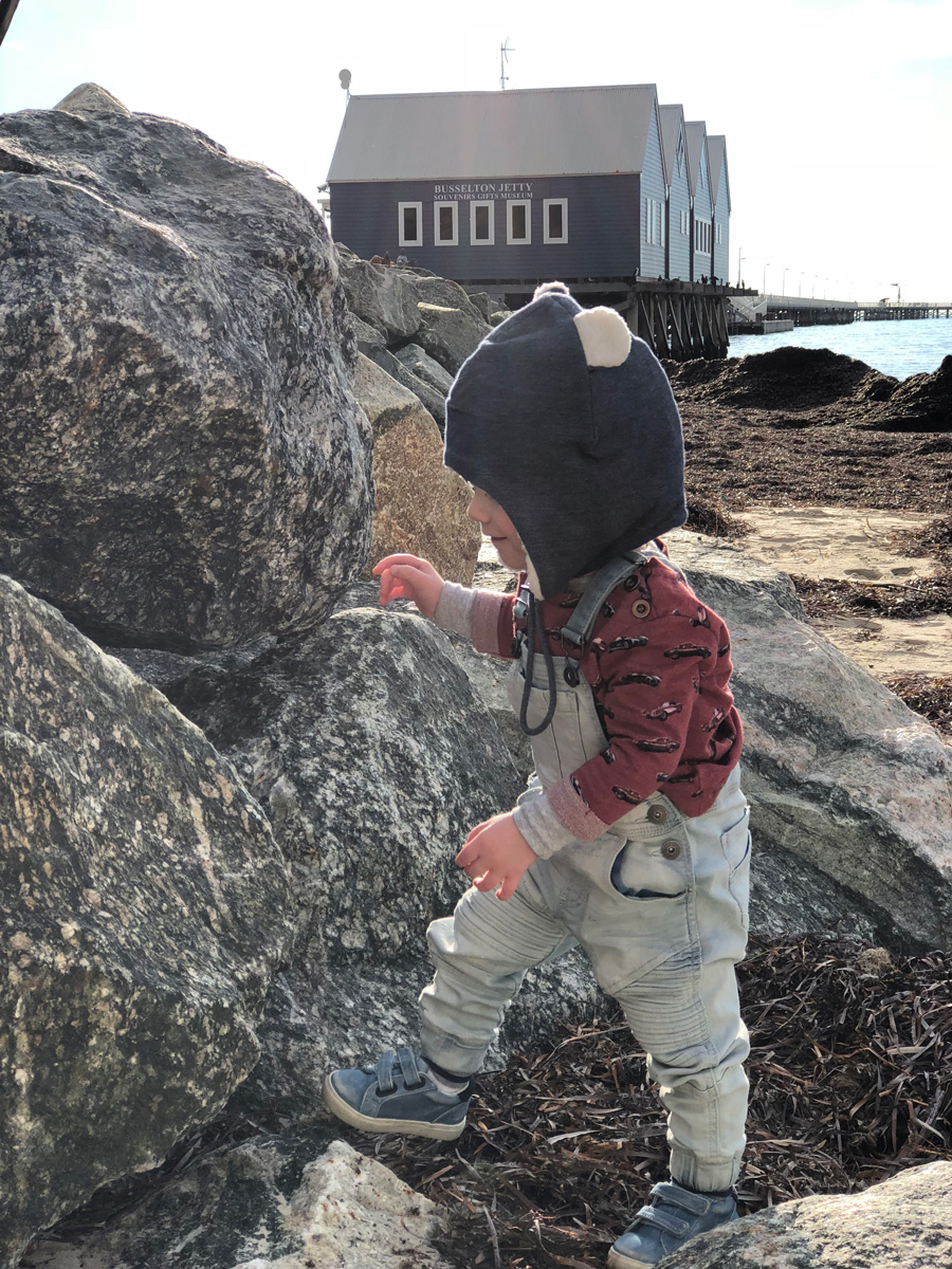 Toddler wearing Teddy Fleecy Beanie Denim