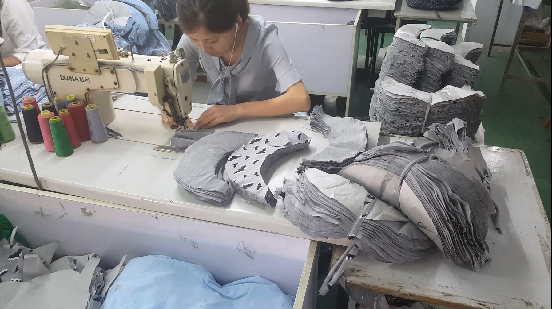 Bedhead bats print being sewn in factory