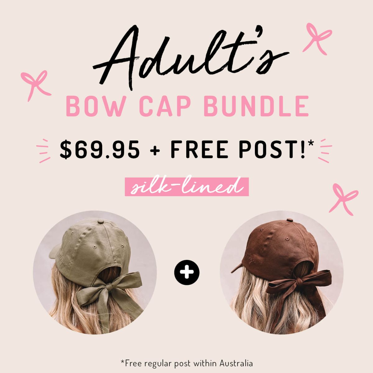 Adult Silk-Lined Bow Cap Bundle