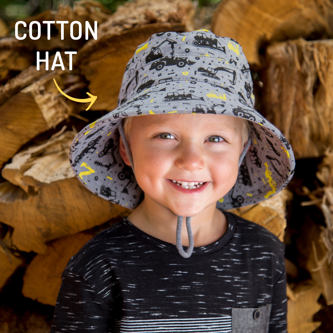 Boy wearing Bedhead digger bucket hat