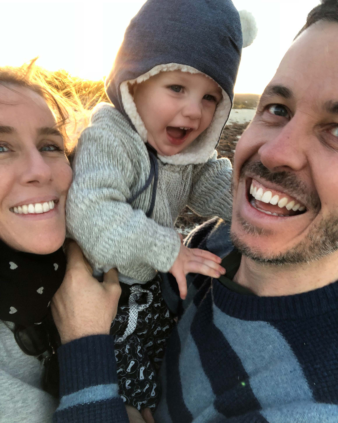 Mum and Dad with Toddler wearing Bedhead Teddy Beanie Denim