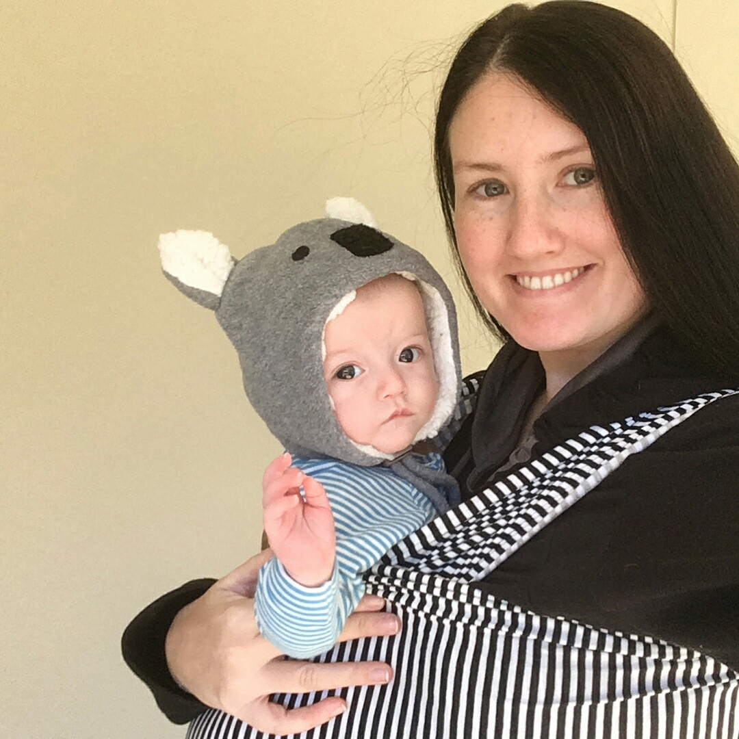 Mum holding baby wearing Bedhead Koala Fleecy Beanie