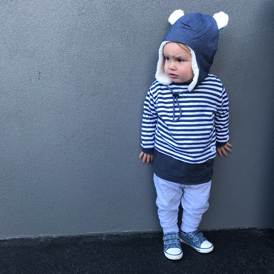 Toddler boy wearing Bedhead Teddy Fleecy Beanie Denim