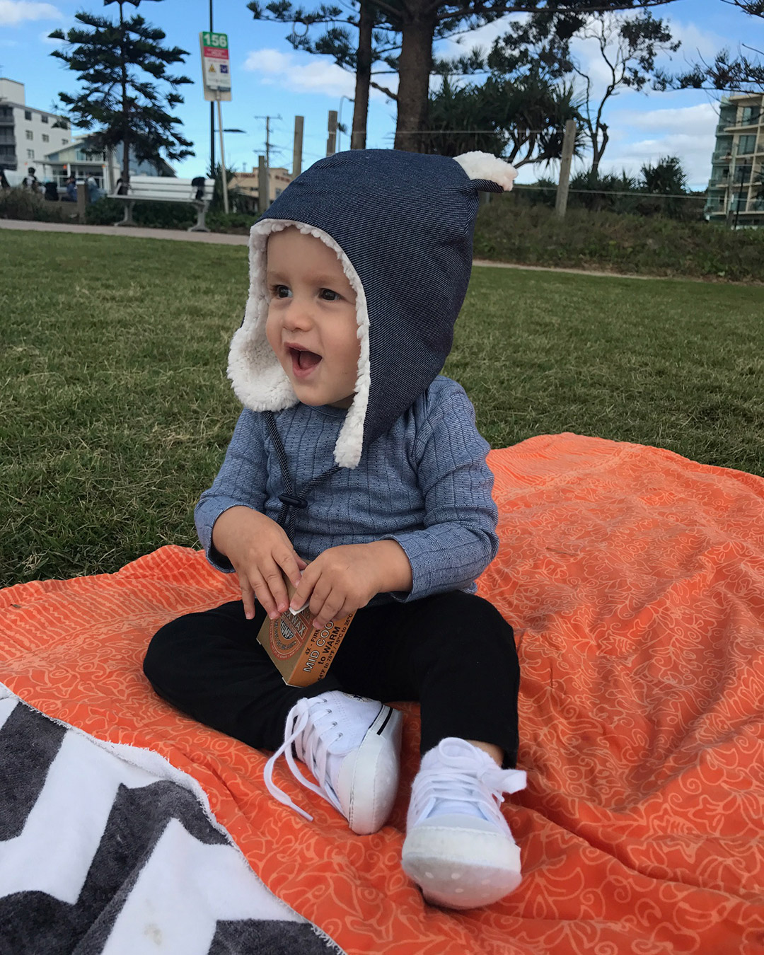 Toddler Boy wearing Bedhead Teddy Fleecy Beanie Denim