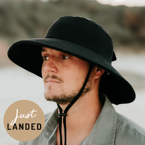 Adult Ribbed Broadbrim Sun Hat - Black - 60cm / S-M