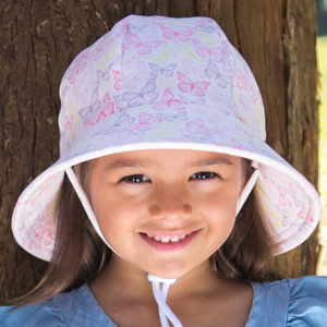 Girls Ponytail Bucket Hat 'Butterfly' Print