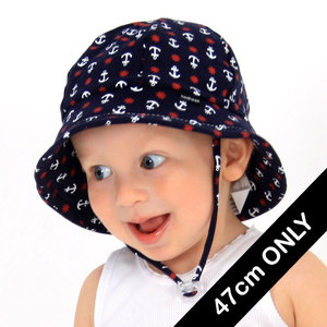 anchor print baby bucket hat with strap - navy