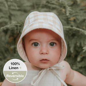  'Seeker' Reversible Sun Bonnet - Flynn / Flax - 0-3 mth / 38 - 42cm / XXS