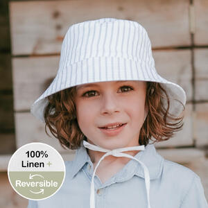  'Explorer' Kids Reversible Classic Bucket Hat - Finley / Blanc - 1-3 years / 50 - 54cm / M
