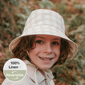  'Explorer' Kids Reversible Classic Bucket Hat - Flynn / Flax - 6-12 mth / 46 - 50cm / S