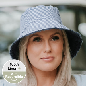  'Traveller' Reversible Adults Frayed Bucket Sun Hat - Charlie / Indigo - 52 - 56cm / S