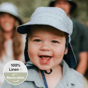  'Lounger' Baby Reversible Flap Sun Hat - Charlie / Indigo - 0-3 mth / 38 - 42cm / XXS