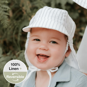  'Lounger' Baby Reversible Flap Sun Hat - Finley / Blanc - 0-3 mth / 38 - 42cm / XXS
