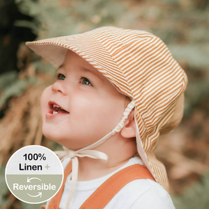  'Lounger' Baby Reversible Flap Sun Hat - Frankie / Flax - 0-3 mth / 38 - 42cm / XXS