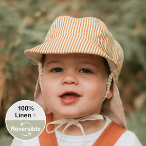  'Lounger' Baby Reversible Flap Sun Hat - Frankie / Flax - 3-6 mth / 42 - 46cm / XS