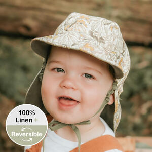  'Lounger' Baby Reversible Flap Sun Hat - Mallee / Moss - 3-6 mth / 42 - 46cm / XS