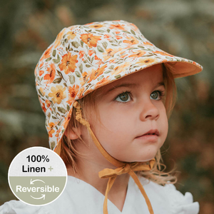  'Lounger' Baby Reversible Flap Sun Hat - Margaret / Maize - 0-3 mth / 38 - 42cm / XXS