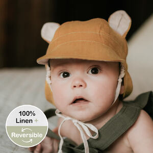  'Roamer' Baby Reversible Teddy Flap Sun Hat - Maize / Flax - 1-3 years / 50 - 54cm / M