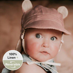  'Roamer' Baby Reversible Teddy Flap Sun Hat - Rosa / Flax - 6-12 mth / 46 - 50cm / S