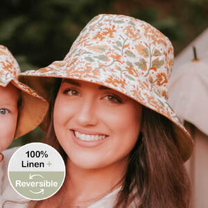  'Vacationer' Reversible Ladies Sun Hat - Peony / Maize - 64 - 68cm / XL