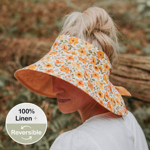  'Voyager' Reversible Ladies Wide-Brimmed Sun Visor - Margaret / Maize - 52 - 56cm / S