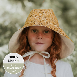  'Sightseer' Girls Wide Brimmed Sun Bonnet -Farah / Flax