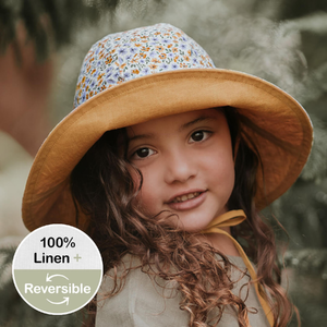  'Sightseer' Girls Wide-Brimmed Sun Bonnet -Meredith / Maize - 6-12 mth / 46 - 50cm / S