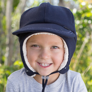 Fleecy Legionnaire Winter Hat with Strap - Navy