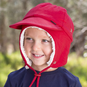 Fleecy Legionnaire Winter Hat with Strap - Red