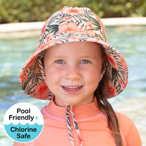 Girls Beach Hat Ponytail Bucket UPF50+ 'Hibiscus'