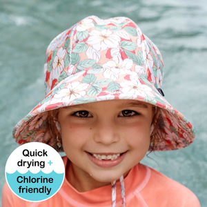 Ponytail Swim Bucket Beach Hat - Hibiscus