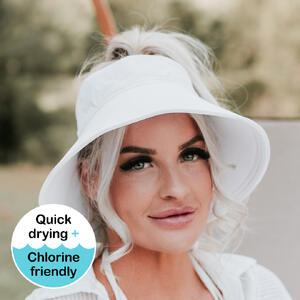 Ladies Adjustable Wide-Brimmed Swim Visor Hat - White - 52 - 56cm / S