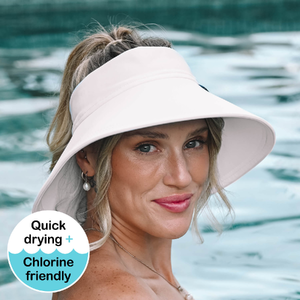 Ladies Adjustable Wide-Brimmed Swim Visor Hat - White - 52 - 56cm / S