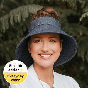 Ladies Adjustable Wide-Brimmed Sun Visor Hat - Denim - 60 - 64cm / L