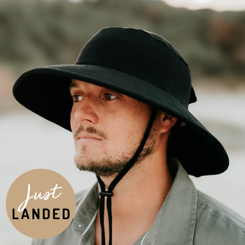 Adults Ribbed Broadbrim Sun Hat - Black