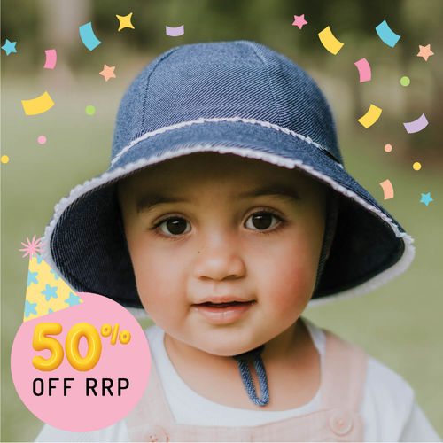 Toddler Bucket Hat - Denim Ruffle Trim