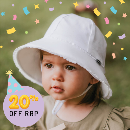 Toddler Bucket Hat - White Ruffle Trim