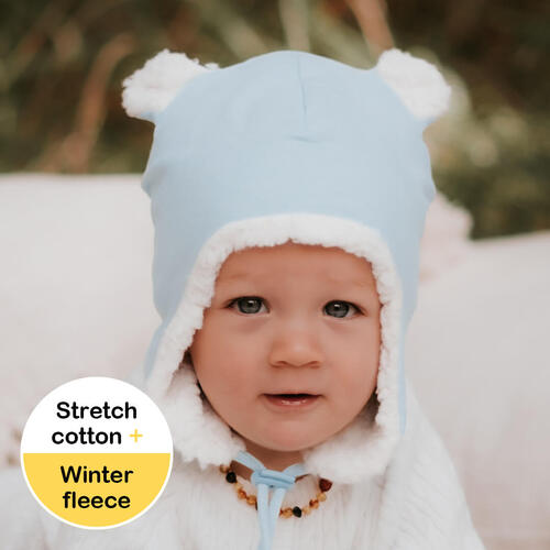 Fleecy Baby Beanie - Baby Blue Marle