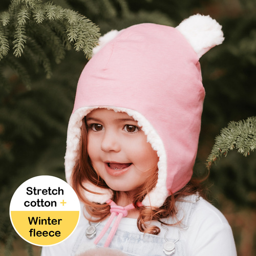 Fleecy Baby Beanie - Baby Pink Marle