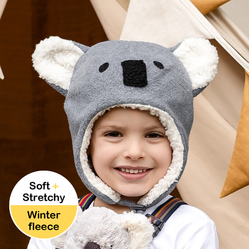 Koala Fleecy Winter Beanie - Grey Marle