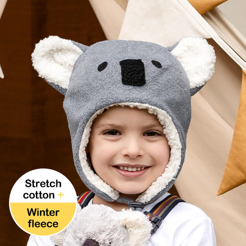 Koala Fleecy Winter Beanie - Grey Marle